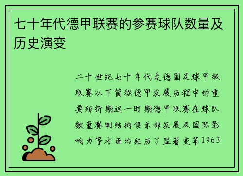 七十年代德甲联赛的参赛球队数量及历史演变