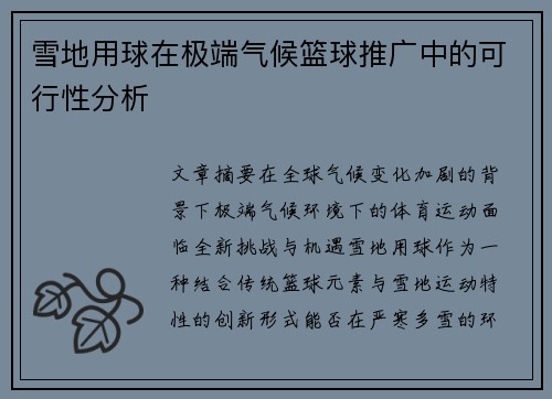 雪地用球在极端气候篮球推广中的可行性分析